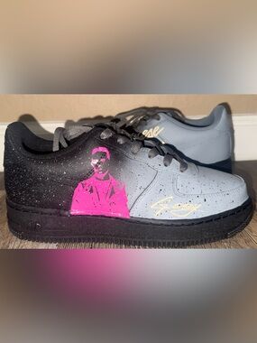 New Size 6Y Nike Air Force 1 Two-Tone Gray Black Low-Top Pink Graphic custom